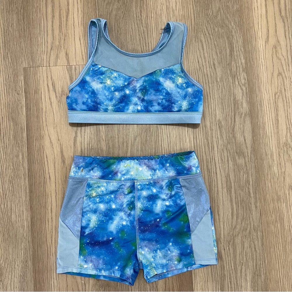 Girl’s Blue Galaxy Print Two Piece Activewear Set - Large (10/12)